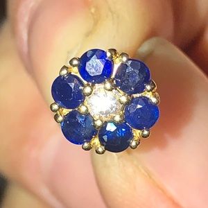 14K Yellow Gold Sapphire&Diamond Flower Earrings